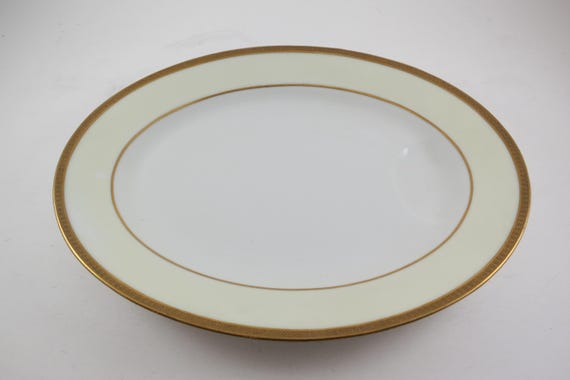 Vintage Limoges France 11 1/2 Inch Meat Serving Platter Oval Red Stamp Heavy Gold Trim Wellesley Excellent Condition