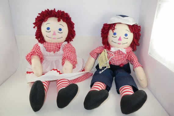 Vintage Raggedy Ann and Andy Dolls 19 Inches Tall Grammy Made with Tag