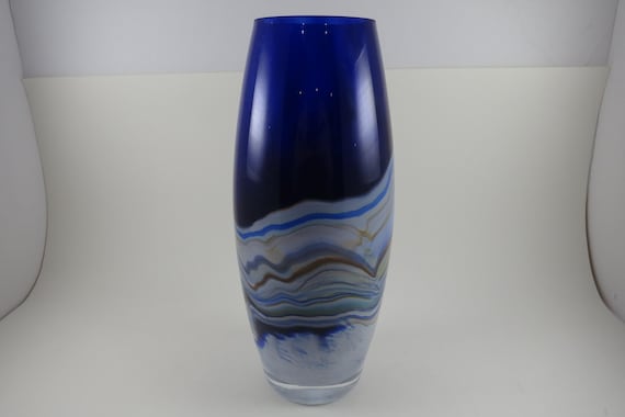 Cobalt & White 10 Inch Art Glass Vase