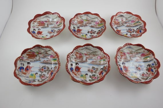 Vintage Kutani Geisha Ware Bowls: Set of Six, Japanese Porcelain