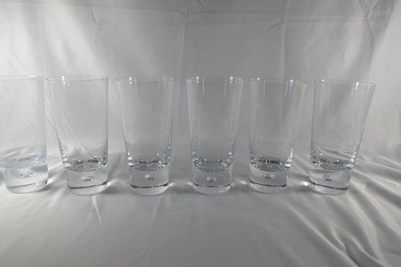 Set of 6 Krosno Poland Weighted Crystal Highball Glasses with Bubble In Base