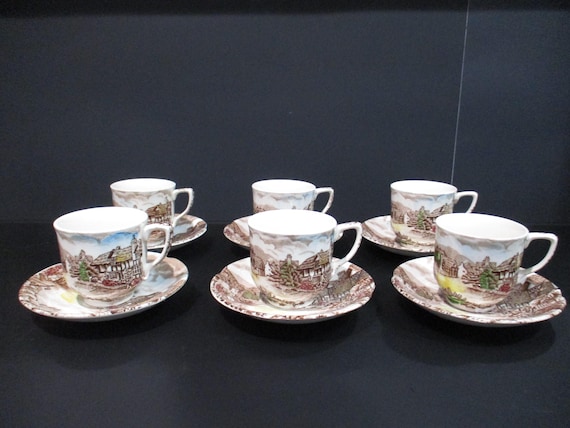 Set of 6 Vintage Johnson Brothers Old English Countryside Ironstone Demitasse Cup & Saucer Sets Excellent Condition