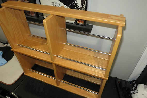 1990's Golden Oak and Metal DVD/Video Game Storage Display Rack