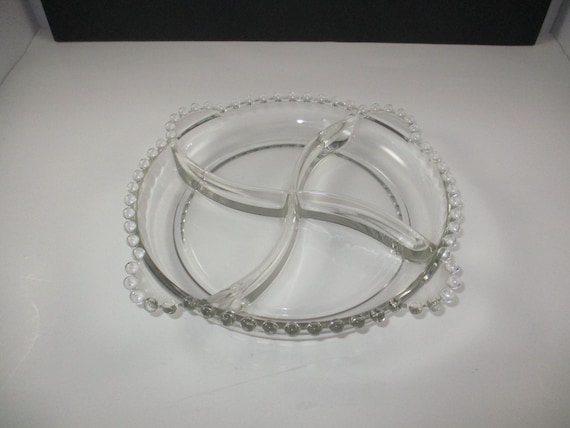 Vintage Imperial Glass Candlewick Clear Divided 9.5 Inch Dish Hobnail Edge Relish Serving Excellent Original Condition