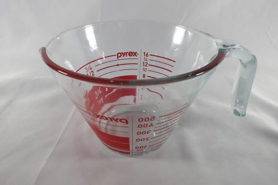 Vintage Pyrex 2-Cup Measuring Cup, Red Lettering Inside