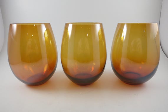 Set of Three Golden Amber Pier 1 Roly Poly Tumblers