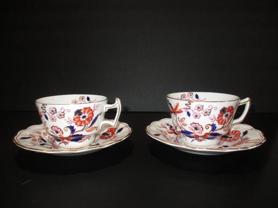 Pair of Vintage Booths English China Fresian Pattern A8022 Cup and Saucer Sets Excellent Used Condition