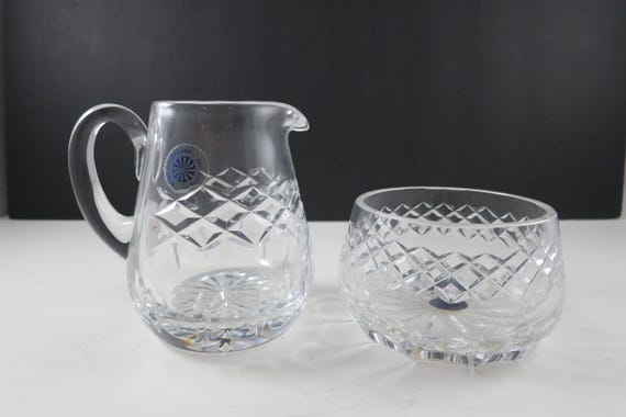 Galway Irish Crystal Erin Pattern Cream and Sugar Set with Stickers