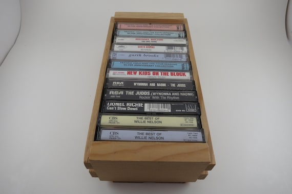 Vintage Wooden Cassette Holder Holds 12 Tapes