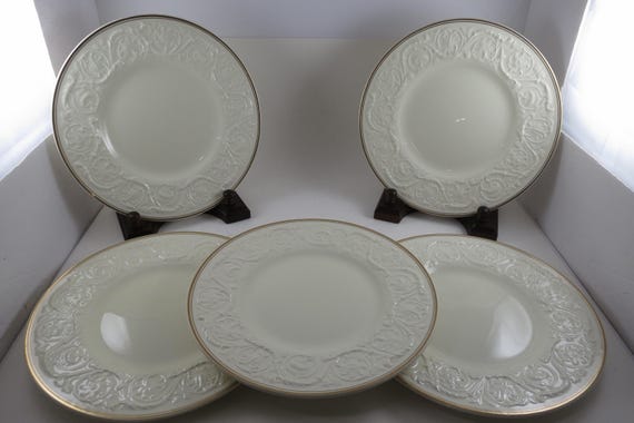 Vintage Wedgwood Patrician Athenian Gold Porcelain Luncheon Plates (Set of 5)