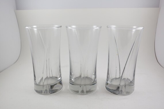 Three Vintage Heavy Glass 6 1/4 Inch Water Glasses Tumblers with Heavy Bases Excellent Condition