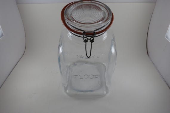 Vintage Italian 5 Pound Flour Canister with Glass Lid