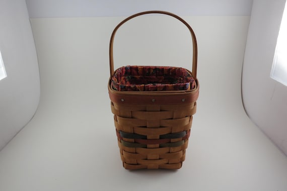 1992 Longaberger Deep Square Basket with Autumn Fall Liner Excellent Condition 6 1/2 Inches Tall