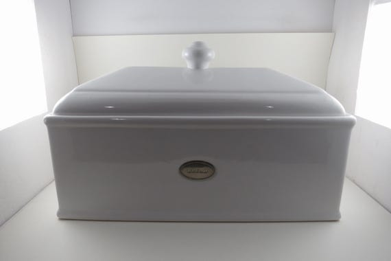 Vintage Williams Sonoma White Ceramic Canister Bread Box with Brushed Stainless Emblem