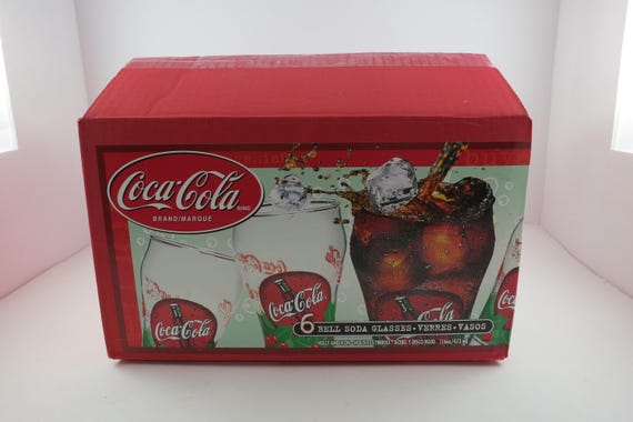 Set of Six Vintage Coca Cola Glasses 1999 Bell Style All in Like New Condition In Original Box
