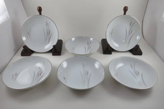 Set of 6 Vintage Platinum Wheat Fruit Bowls by Fine China of Japan