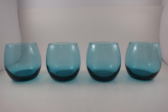 Vintage Set of Four Aqua Green Glass Tumblers