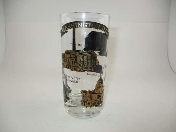 Vintage Washington DC Popular Attractions Collectors Glass Black and Gold Excellent Condition