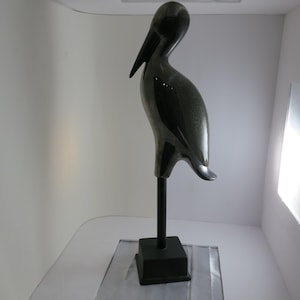 Large Metallic Crane Bird Statue - 22 Inches Tall