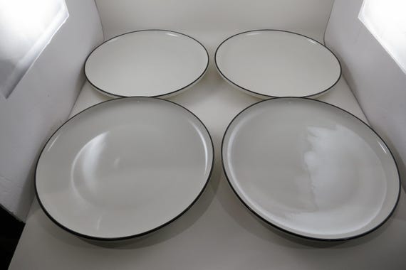 Ivory & Stone 10 1/2 Inch Dinner Plates with Black Rims-Set of 4