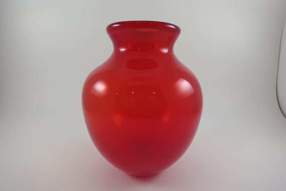 Vintage Heavy Art Glass Red Vase Artist Signed 94/04