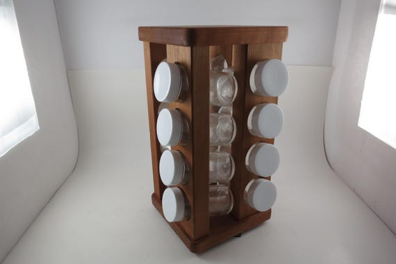 Cherry Wooden Rotating Spice Rack JK Adams Vermont for Crate & Barrel 16 Bottles