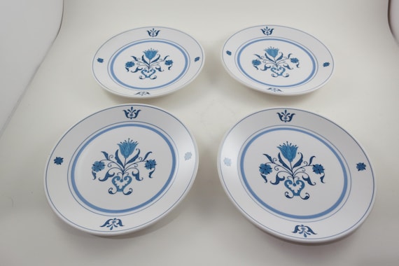 Set of Four Vintage Noritake Progression China Blue Haven Pattern 9004 Bread Plates 6 1/4 Inches Like New Condition