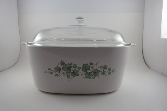 Vintage Corning Ware Dutch Oven: 5 Quart Liter Callaway Ivy with Glass Lid