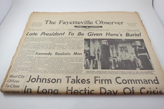 1963 Fayetteville Observer Newspaper: Kennedy Hero's Burial