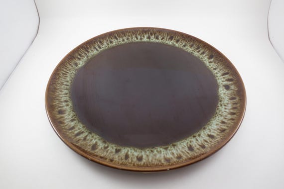 Large 13 1/2 Inch Round Brown Drip Pottery Serving Platter