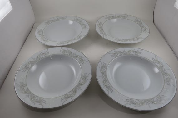 Vintage Lorren Home Trends Porcelain Olympia Pattern 8.5 Inch Rim Soup Bowls-Set of 4
