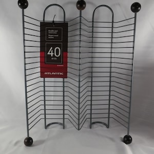 Vintage Atlantic Steel 40 CD Holder Metal with Wooden Accents Double Row NIP