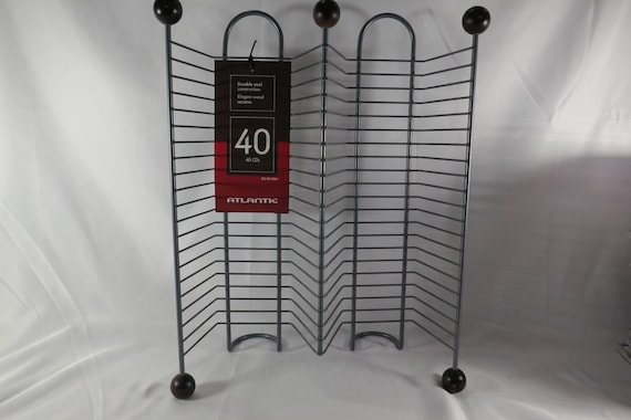 Vintage Atlantic Steel 40 CD Holder Metal with Wooden Accents Double Row NIP