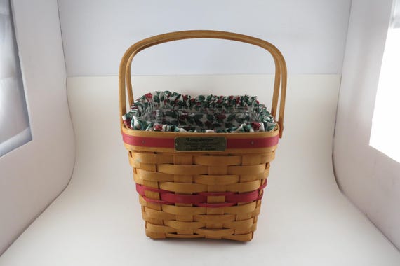 1995 Longaberger Christmas Collection Cranberry Basket with Liner and Protector Swing Handles