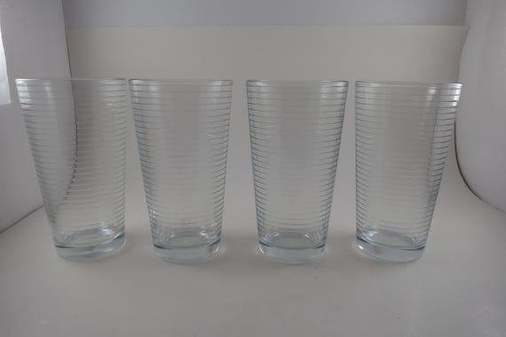 Set of Four Doro by Pasabache 16 Ounce Cooler Glasses Horizontal Lines