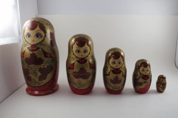 Hand Painted Five Piece Russian Nesting Doll Set (Largest 7.5 Inches)