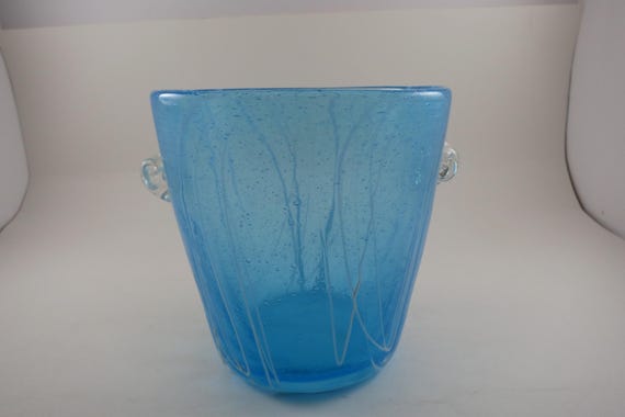 Hand Blown Murano Art Glass Blue & White Bucket