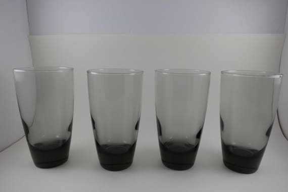 Vintage Smoke Gray Water Glasses - Set of 4