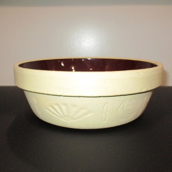 Vintage Stoneware Mixing Bowl 9 3/4 Inches Diameter Brown Inside Excellent Original Condition