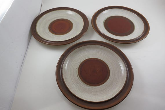 Set of 3 Vintage Denby England Rust Red Potters Wheel Salad Plates (8 1/4 Inch)
