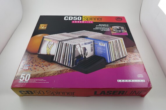 1990's Black Laserline 50 CD Spinner New In Original Box Never Used Holds 50 Discs In Cases