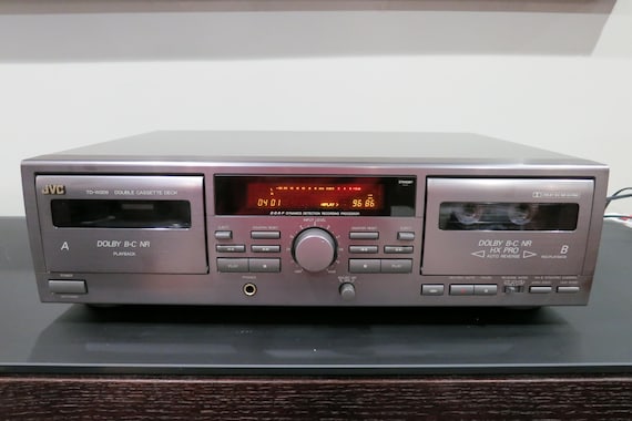 Vintage JVC Stereo Double Cassette Deck Model TD-W209 Stereo DDRP Dolby Hx Pro Gray Modern Retro Look Works Perfect In Original Box