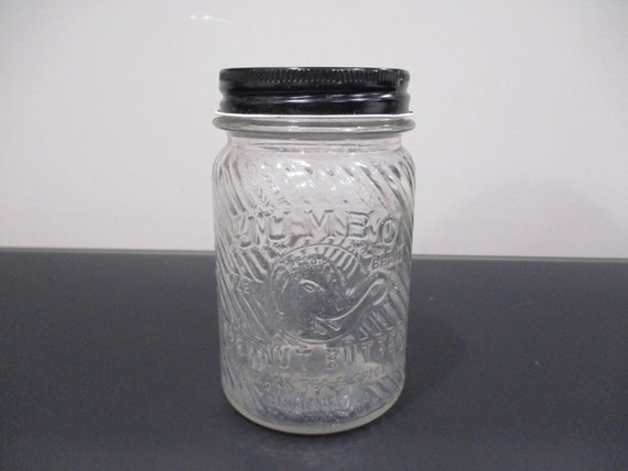 Vintage Embossed Clear Jumbo Peanut Butter Jar 5 1/4 Inches Tall Elephant Excellent Condition