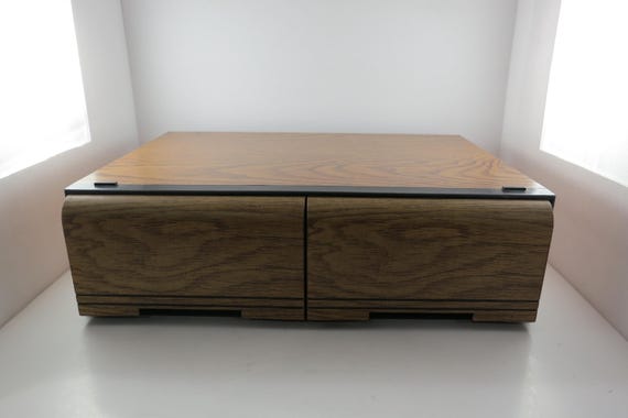Vintage 1980's Faux Wood VHS 2 Drawer Storage Cabinet Holds 18 Tapes Kenmark Industries Excellent Condition