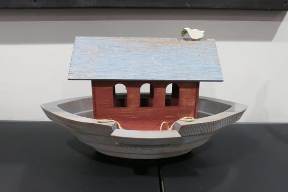 Vintage Large Wooden Toy Noah's Ark 18 Inches Long Hand Painted