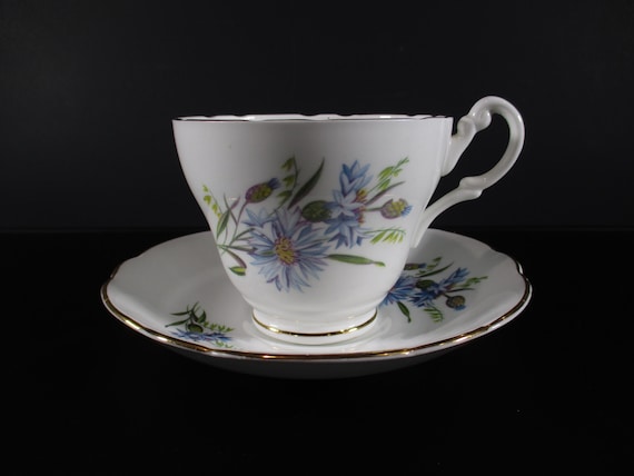 Consort Fine Bone China England Cup and Saucer Set Blue Flower Blossom Excellent Condition