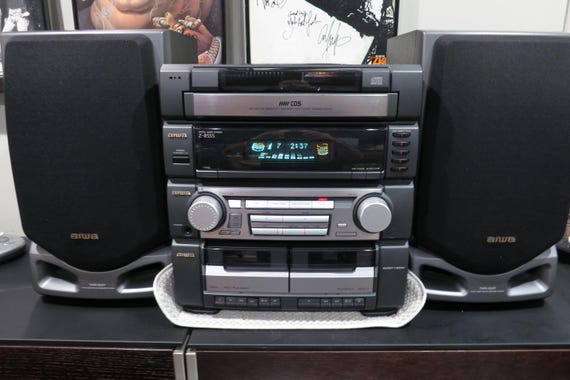 1998 Aiwa Z-R555 Complete Home Stereo System 5 Disc CD Changer Dual Cassette Speakers