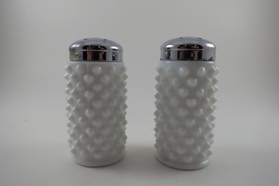 Vintage Milk Glass Hobnail Salt and Pepper Shaker Set