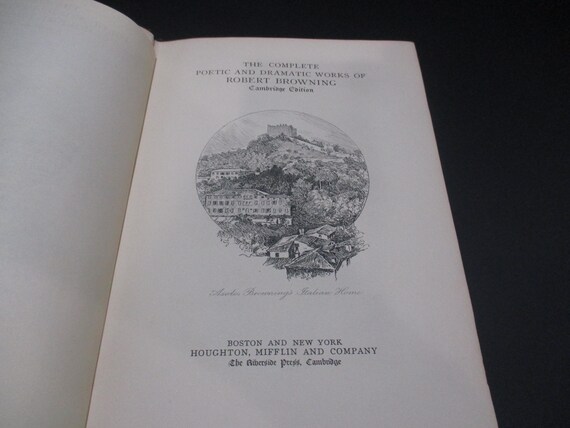Vintage 1895 Hardcover Book The Complete Poetic and Dramatic Works of Robert Browning Cambridge Edition Very Good Condition