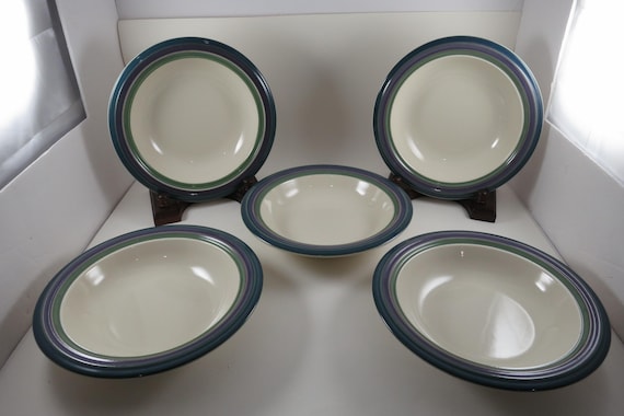 Vintage Pfaltzgraff Mountain Shadow Pattern 8 1/4 Inch Rim Soup Bowls- Set of 5